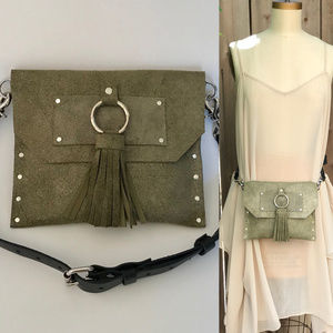 Handmade Lamba Leather Fanny Pack Crossbody, Green